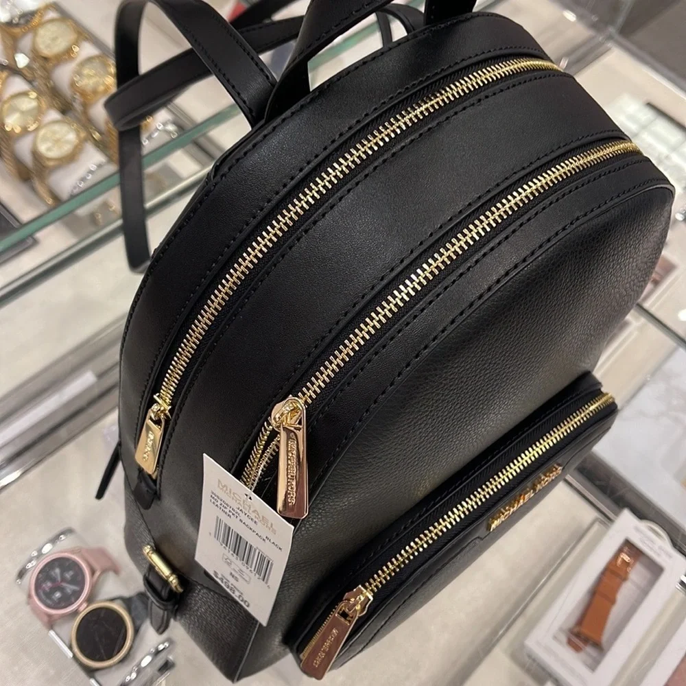 MICHAEL KORS Jaycee Medium zip pocket Pebbled Leather Backpack BLACK color